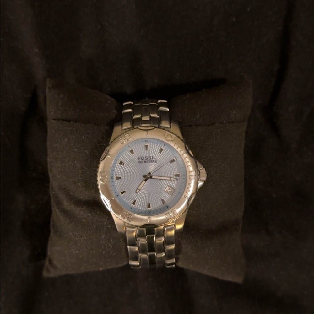 Fossil Men's Silver Watch with Blue Dial